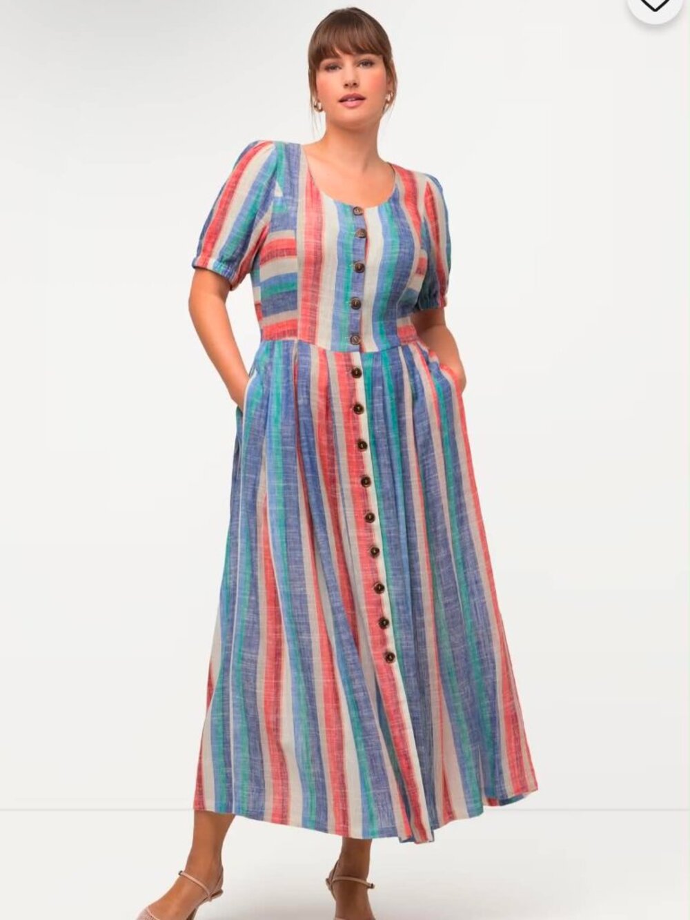 Ulla Popken Striped Linen Blend Button Front Dress size 20